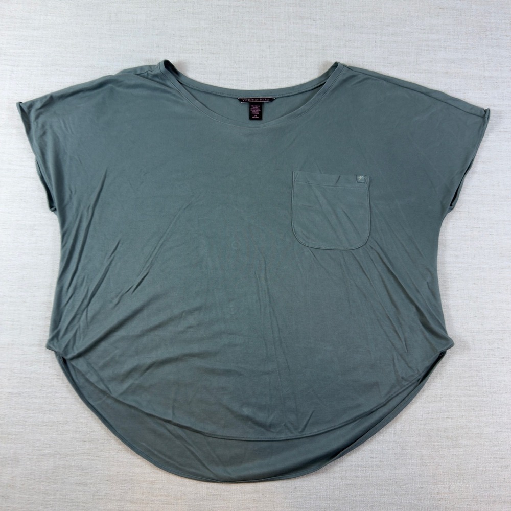 Victorias Secret Womens Sage Green Ribbed Pocket Lounge Top Size L High Low Hem
